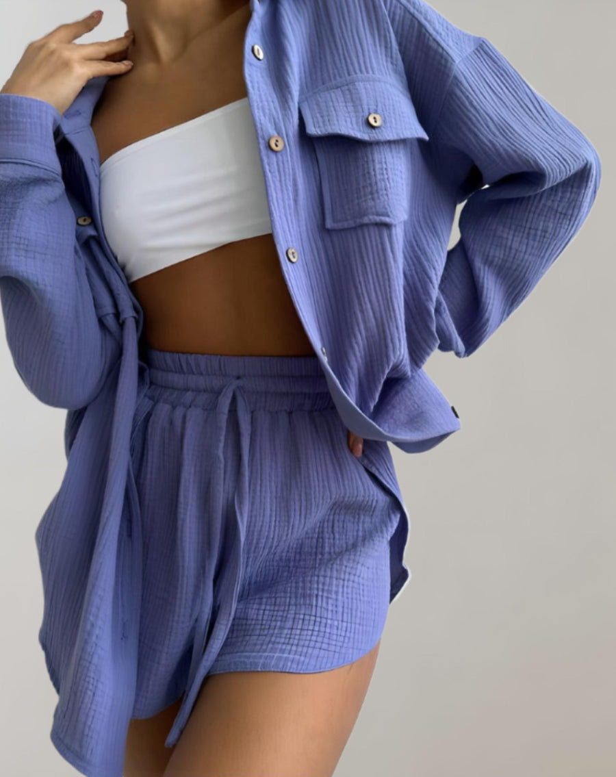 Co-ord zomer set met overhemd en short Dames