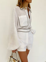 linnen Zomer set met blouse en broek Dames