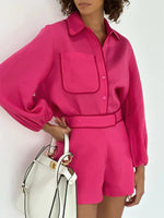 linnen Zomer set met blouse en broek Dames