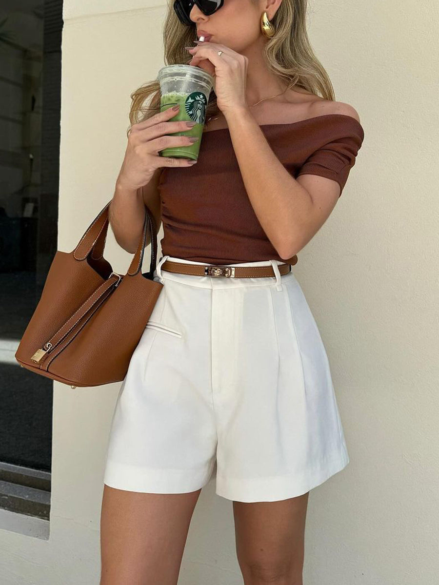 Hoge taille Zomer short met plooien Dames
