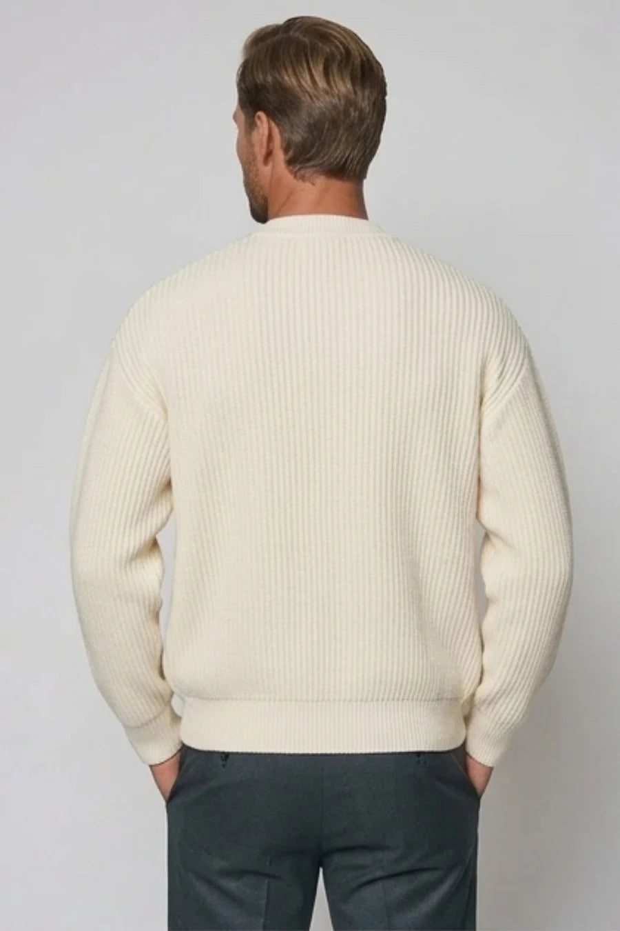 Gebreid vest heren met zakken - Beige