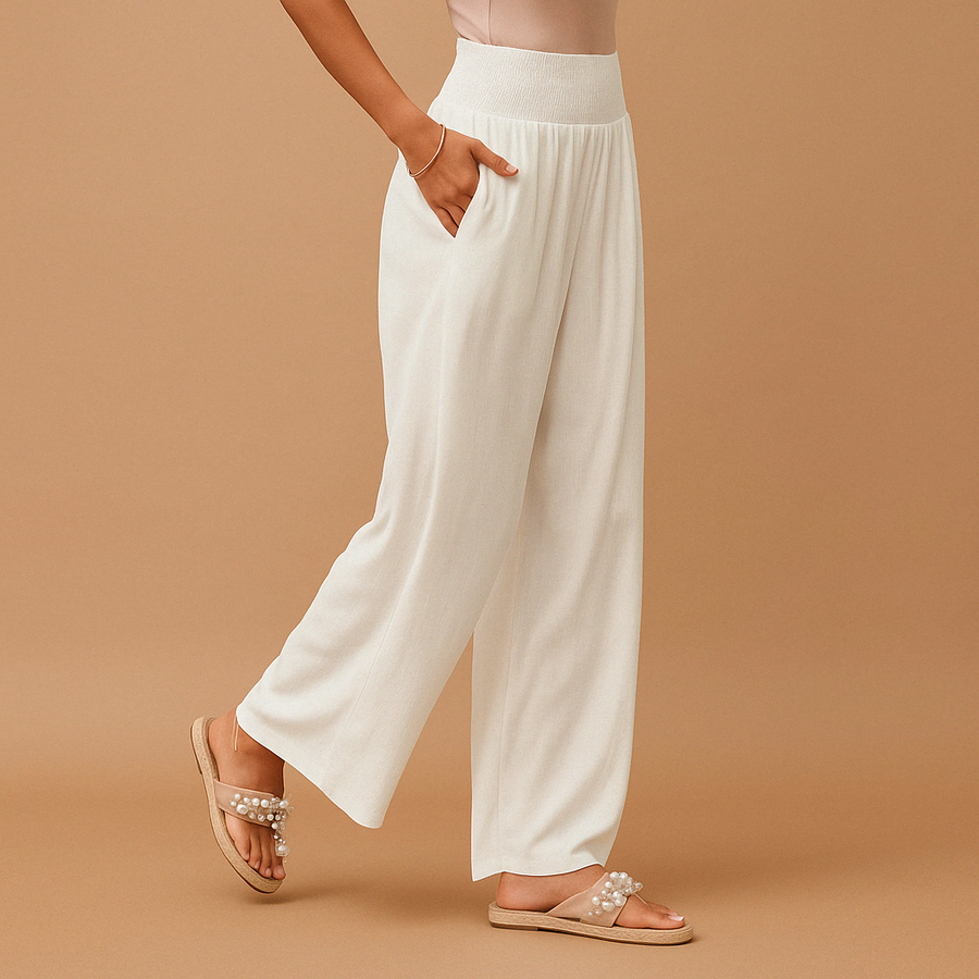 Wijde broek met elastische taille Dames