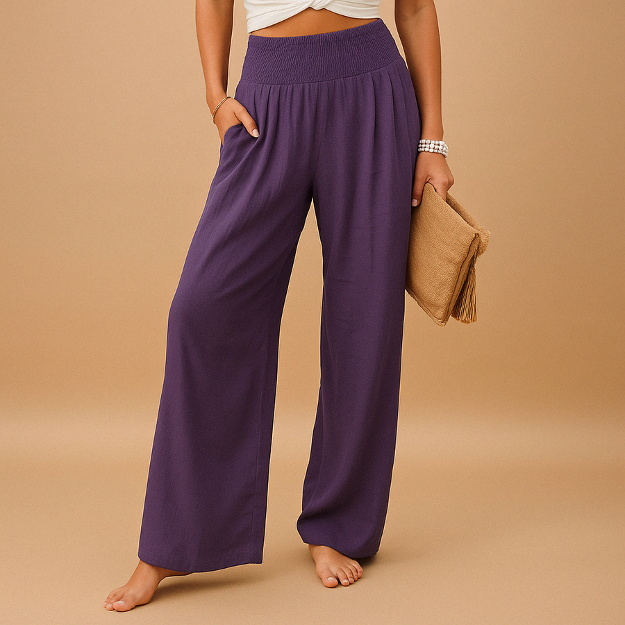 Wijde broek met elastische taille Dames