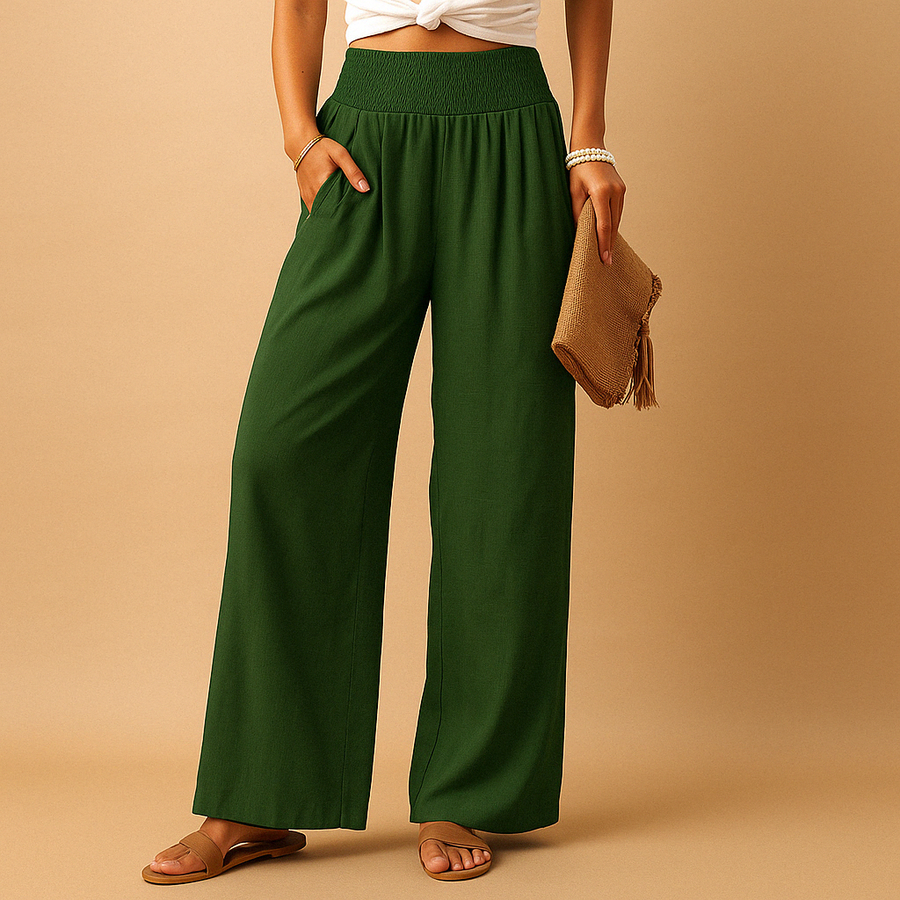 Wijde broek met elastische taille Dames