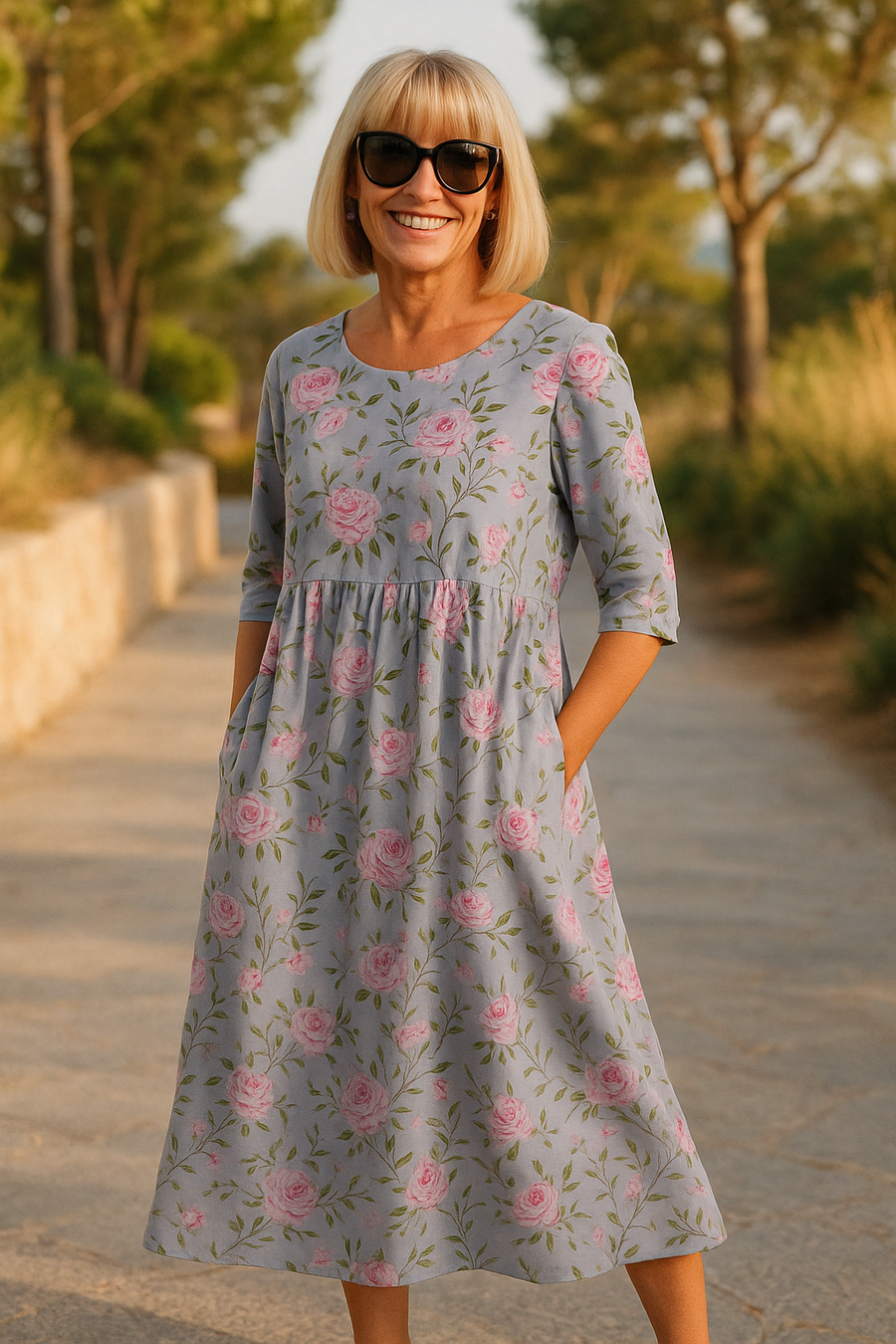 Midi jurk met bloemenprint Dames