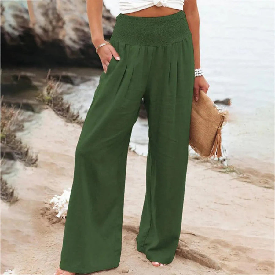 Wijde zomer broek met elastische taille Dames