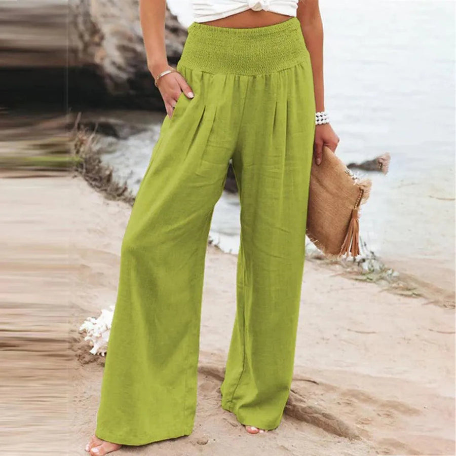 Wijde zomer broek met elastische taille Dames