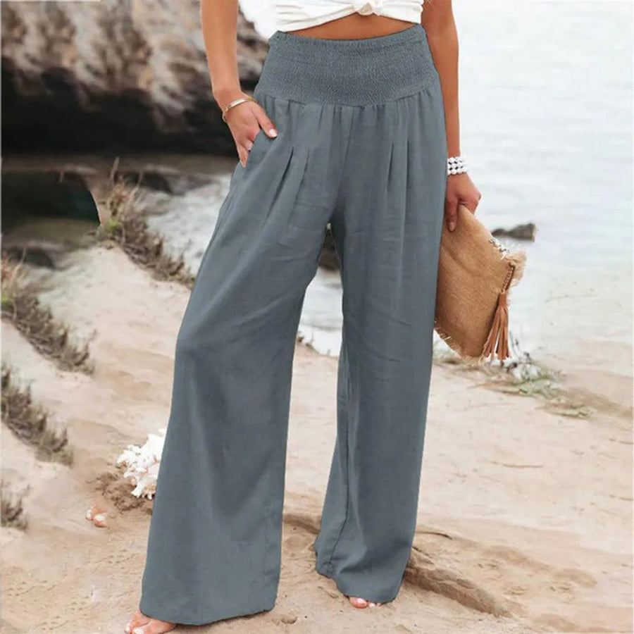 Wijde zomer broek met elastische taille Dames