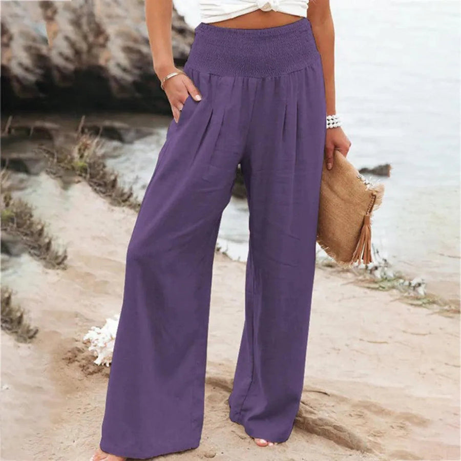 Wijde zomer broek met elastische taille Dames