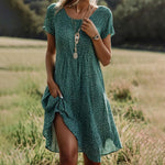 Midi Jurk met V-hals en Bloemenprint Dames