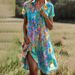 Midi Jurk met V-hals en Bloemenprint Dames