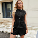Denim co-ord set met mouwloze top en short Dames