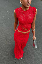Tweedelige kanten crop top en rok set Dames