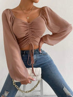 Mesh top met V-hals en lange mouwen Dames