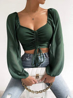 Mesh top met V-hals en lange mouwen Dames