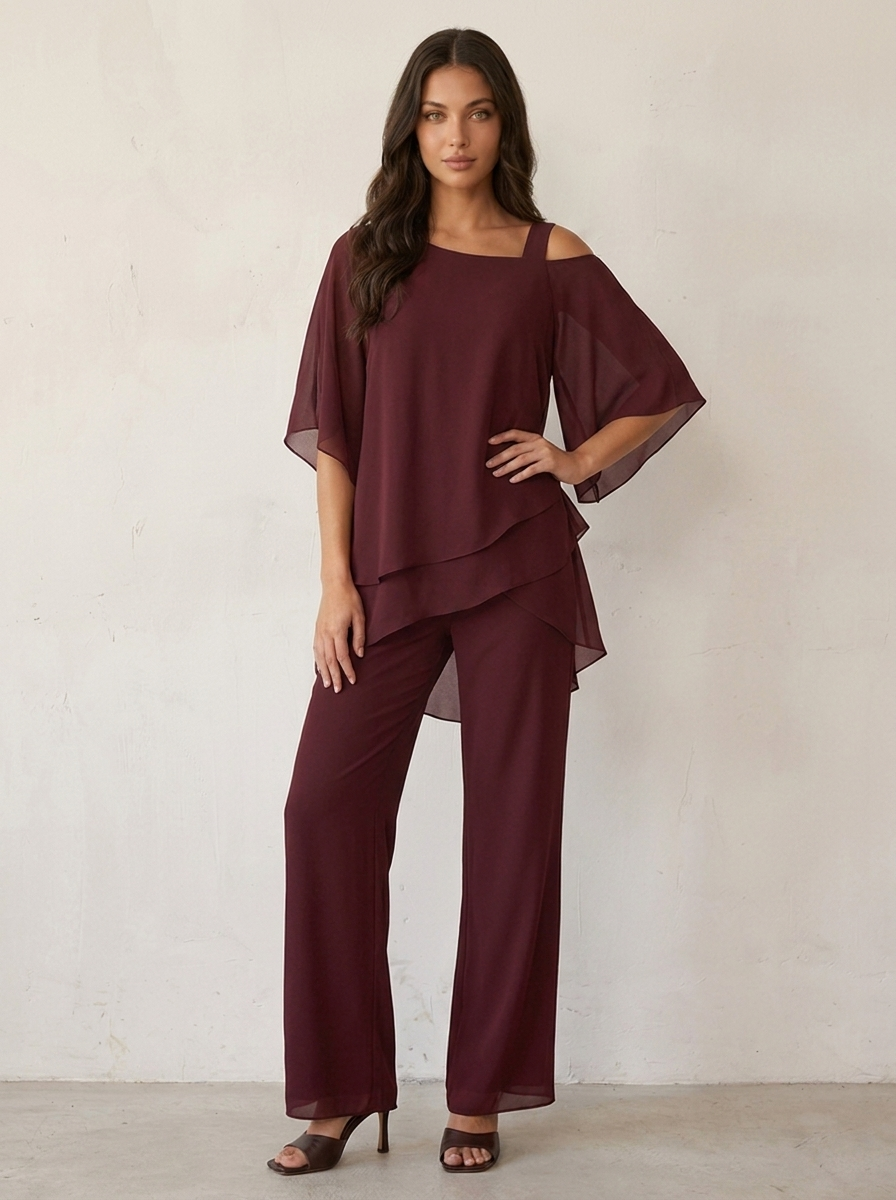 Co-ord Set Dames Chiffon Top en Broek
