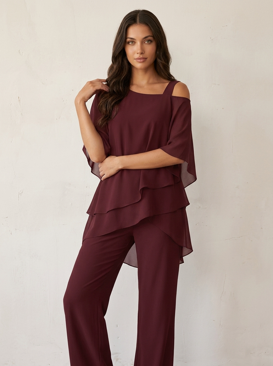 Co-ord Set Dames Chiffon Top en Broek