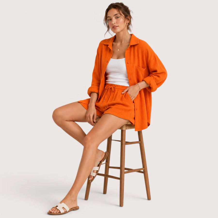 Co-ord set met overhemd en short Dames