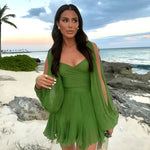 Groene mini jurk met lange mouwen Dames