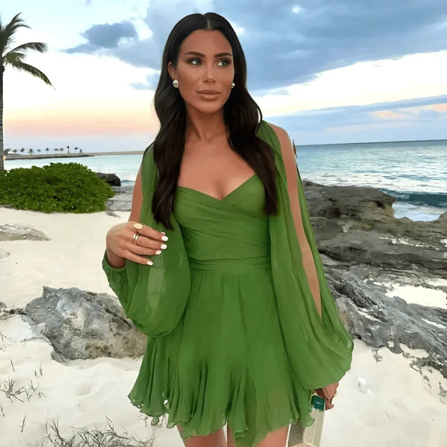 Groene mini jurk met lange mouwen Dames