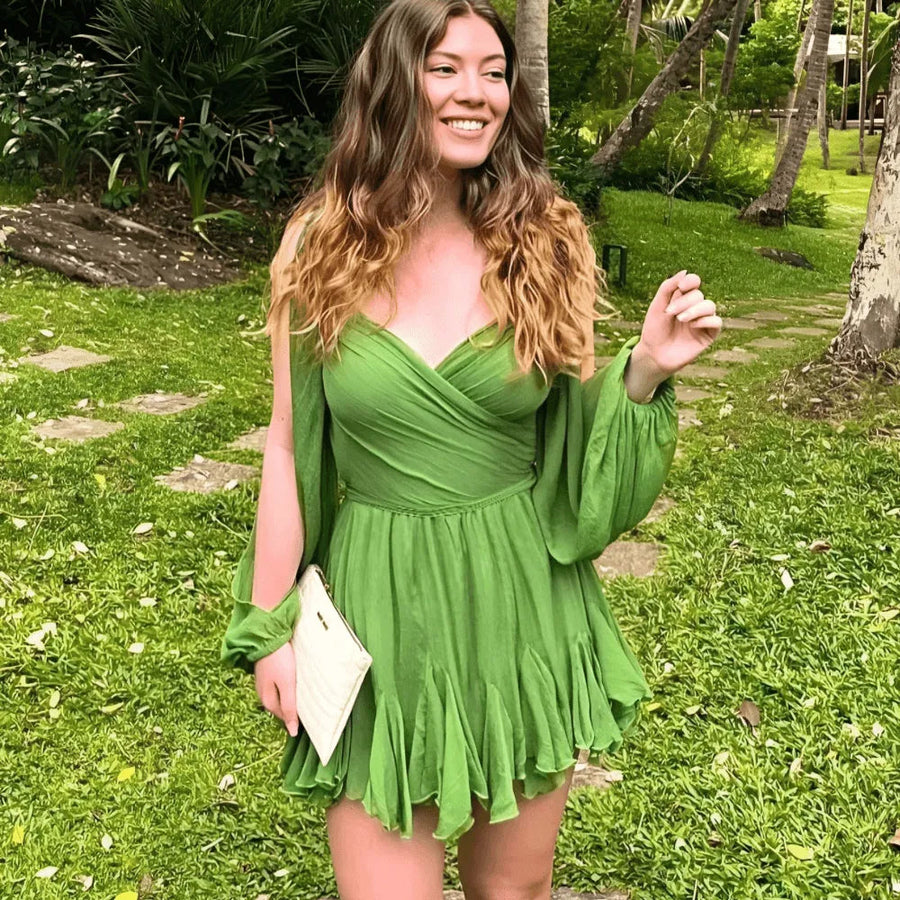 Groene mini jurk met lange mouwen Dames