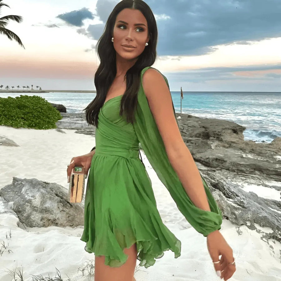 Groene mini jurk met lange mouwen Dames