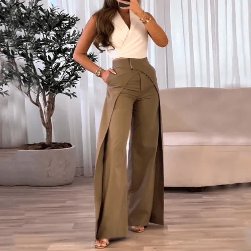 Wijde broek met hoge taille Dames