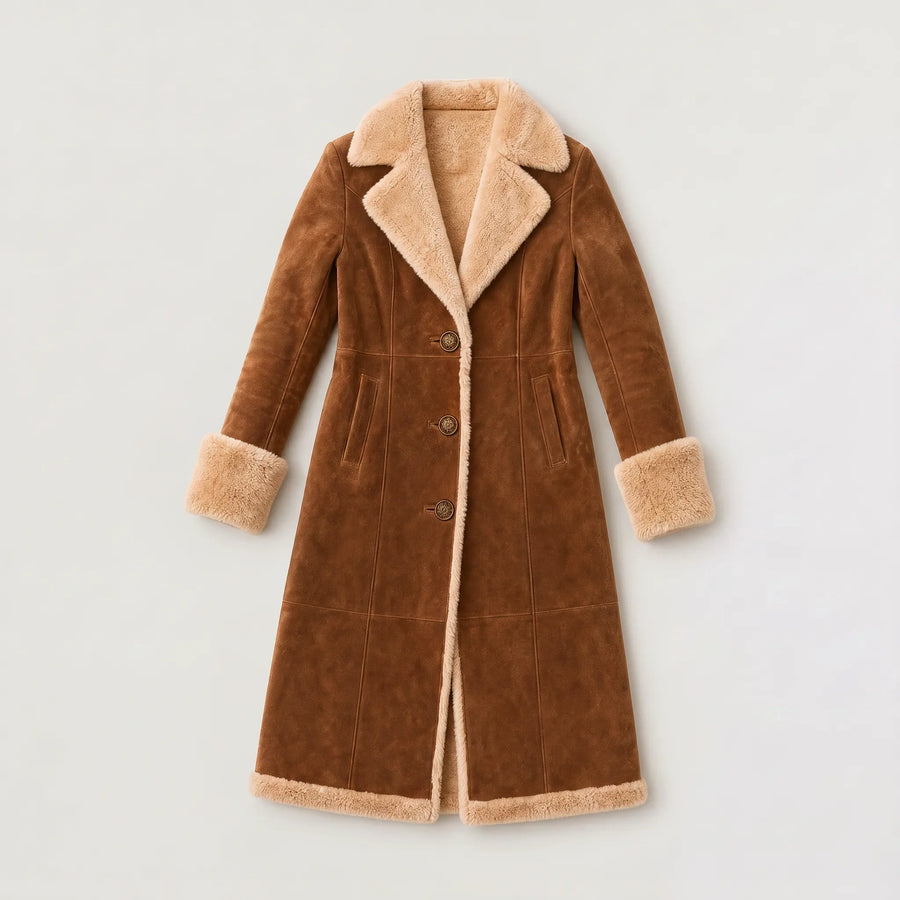 Lange Winterjas Dames Suède met Bontrand