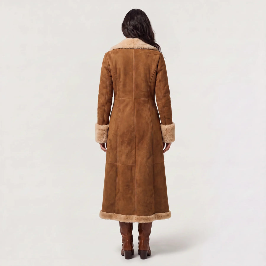 Lange Winterjas Dames Suède met Bontrand
