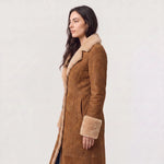 Lange Winterjas Dames Suède met Bontrand