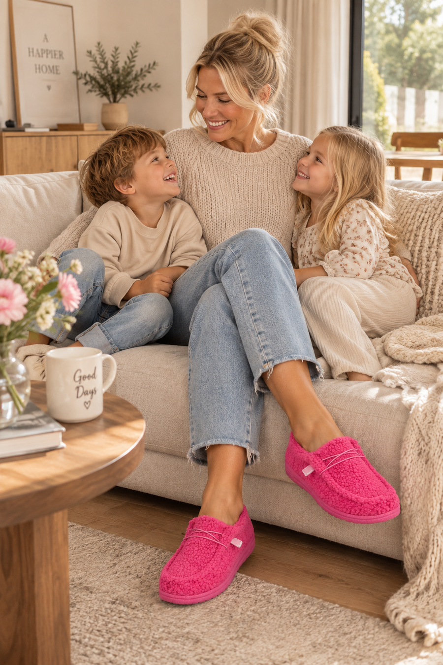 Pantoffels Dames Teddy met Elastisch Koord