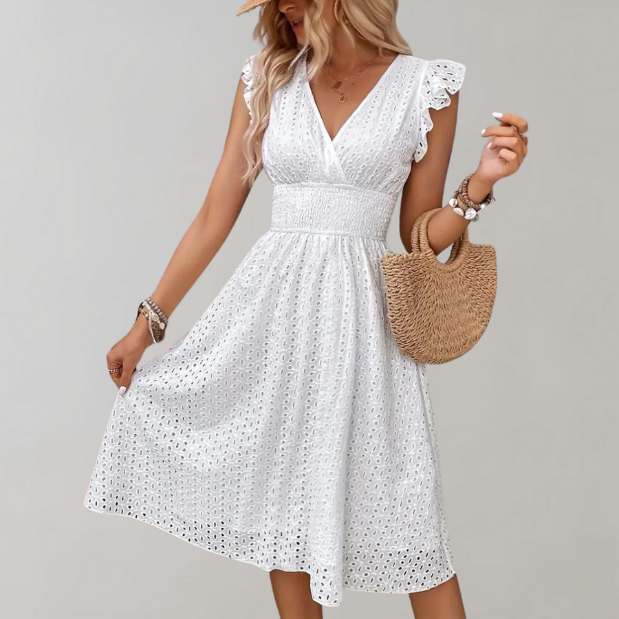 Witte midi zomerjurk met V-Hals Dames