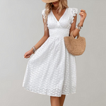 Witte midi jurk met V-hals en zonder mouwen Dames