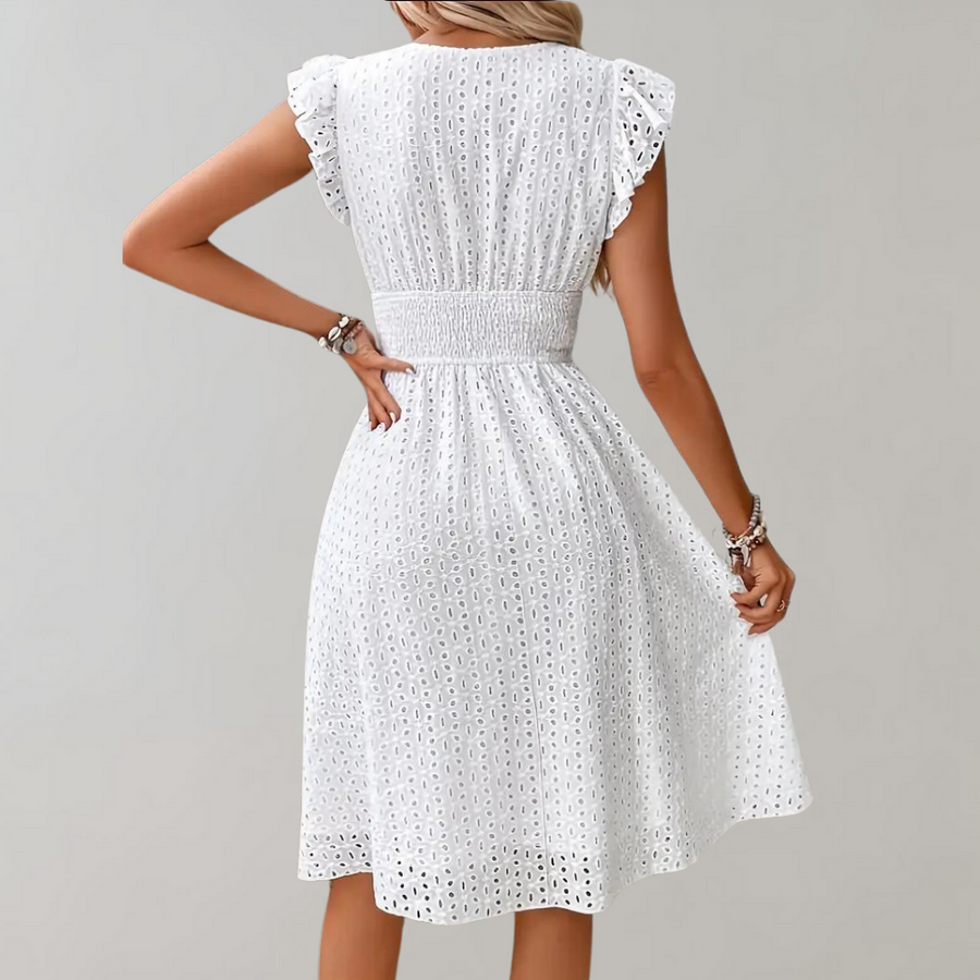 Witte midi zomerjurk met V-Hals Dames