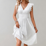 Witte midi zomerjurk met V-Hals Dames