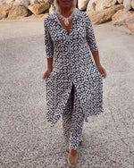 Tweedelige set met knoopsluiting en rechte broek Dames