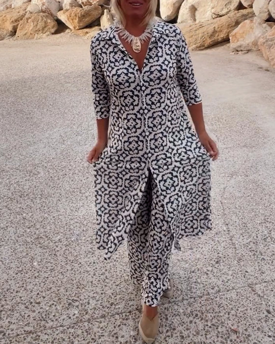 Tweedelige set met knoopsluiting en rechte broek Dames
