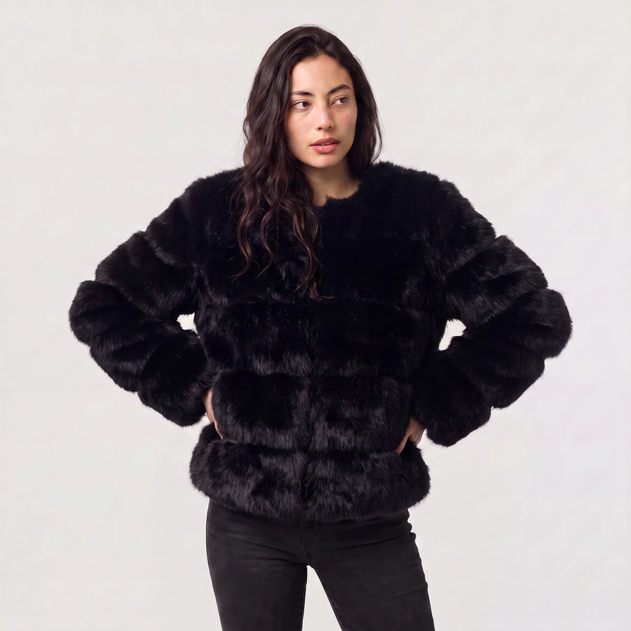 Faux Fur Jas Dames met Ronde Hals