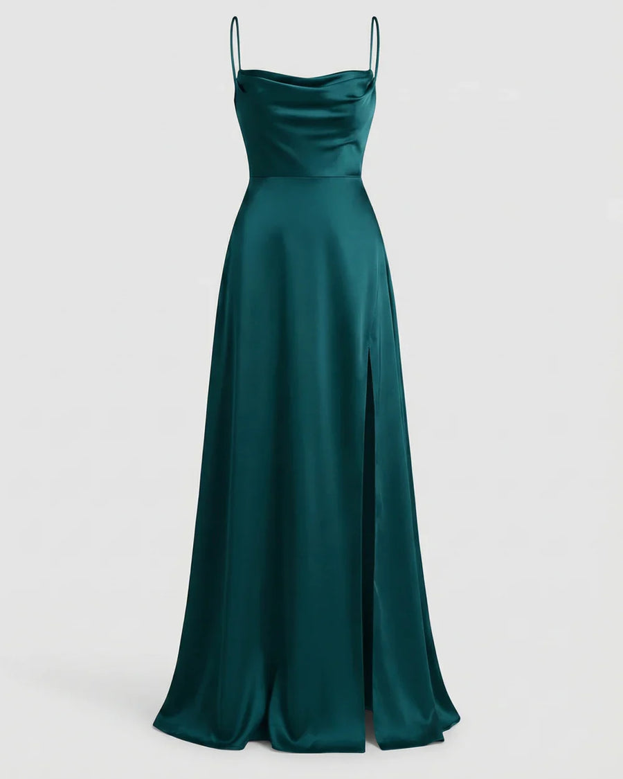 Maxi jurk met split en bandjes Dames