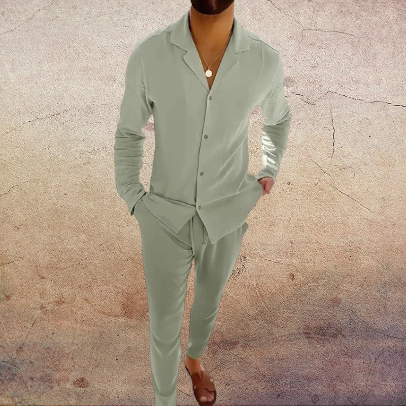 Tweedelige zomer set met overhemd en lange broek Heren