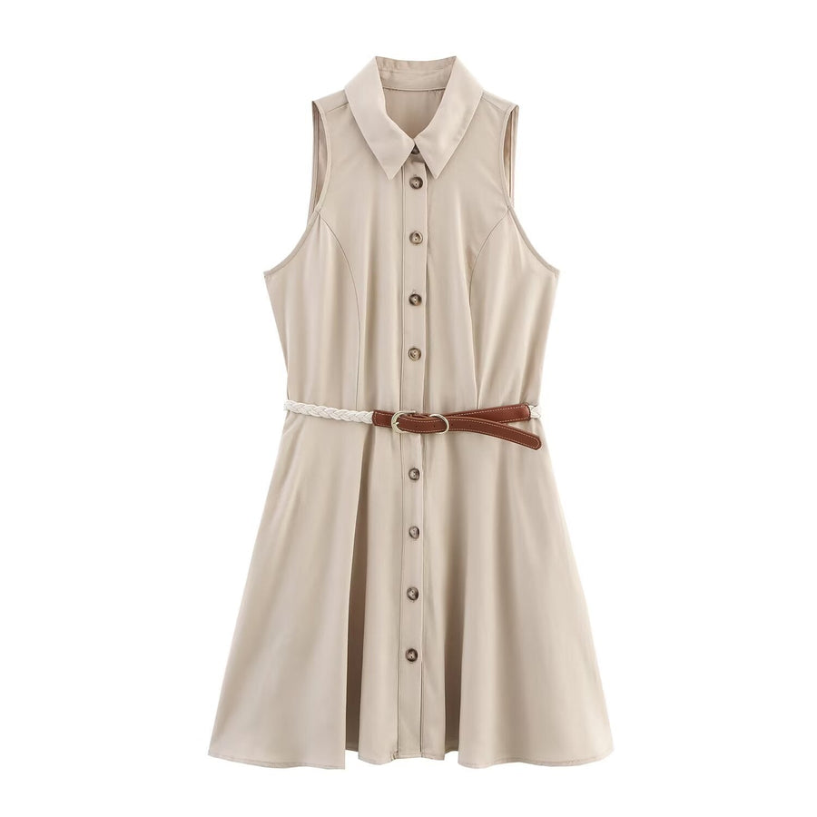 Jurk Dames Mouwloos Hemdjurk met Riem