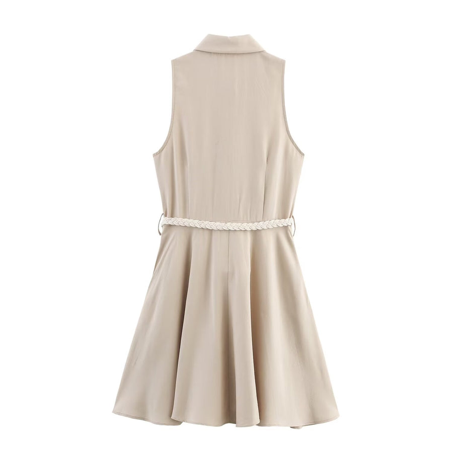 Jurk Dames Mouwloos Hemdjurk met Riem