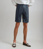 Oxford linnen short regular fit heren - Marineblauw