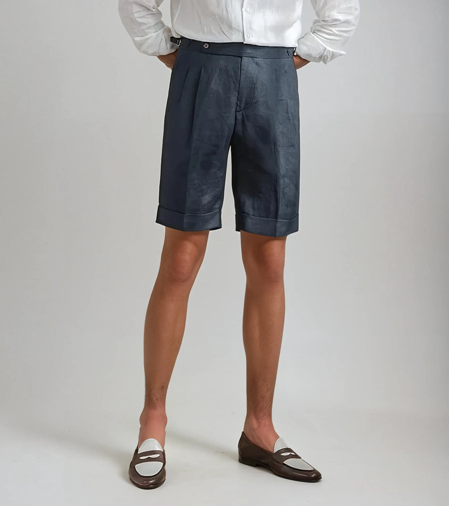 Oxford linnen short regular fit heren - Marineblauw