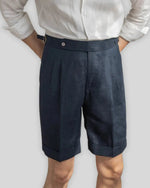 Oxford linnen short regular fit heren - Marineblauw