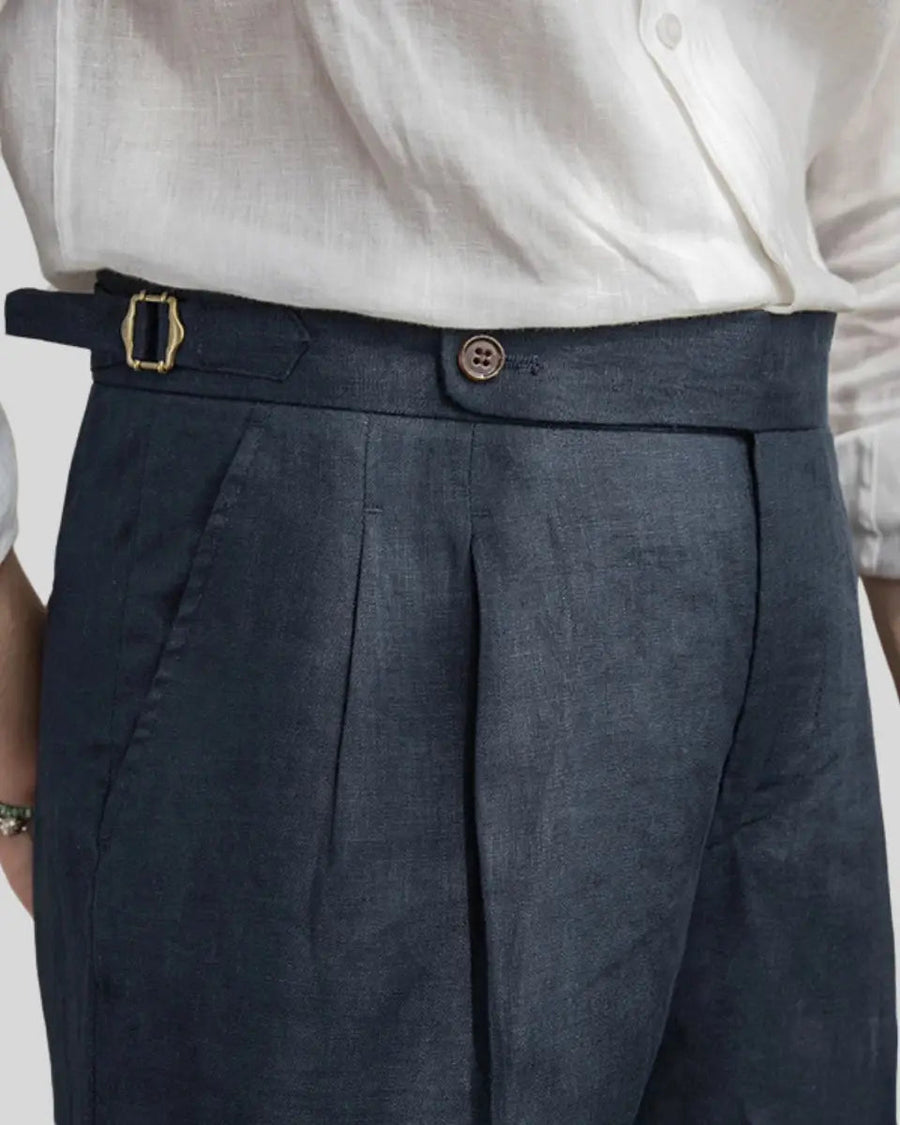 Oxford linnen short regular fit heren - Marineblauw