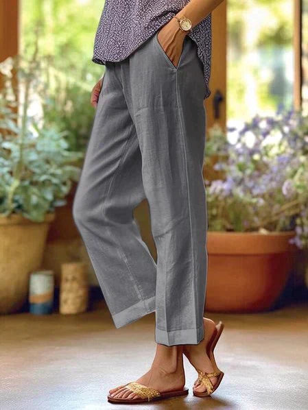 Linnen zomerbroek met elastische taille Dames