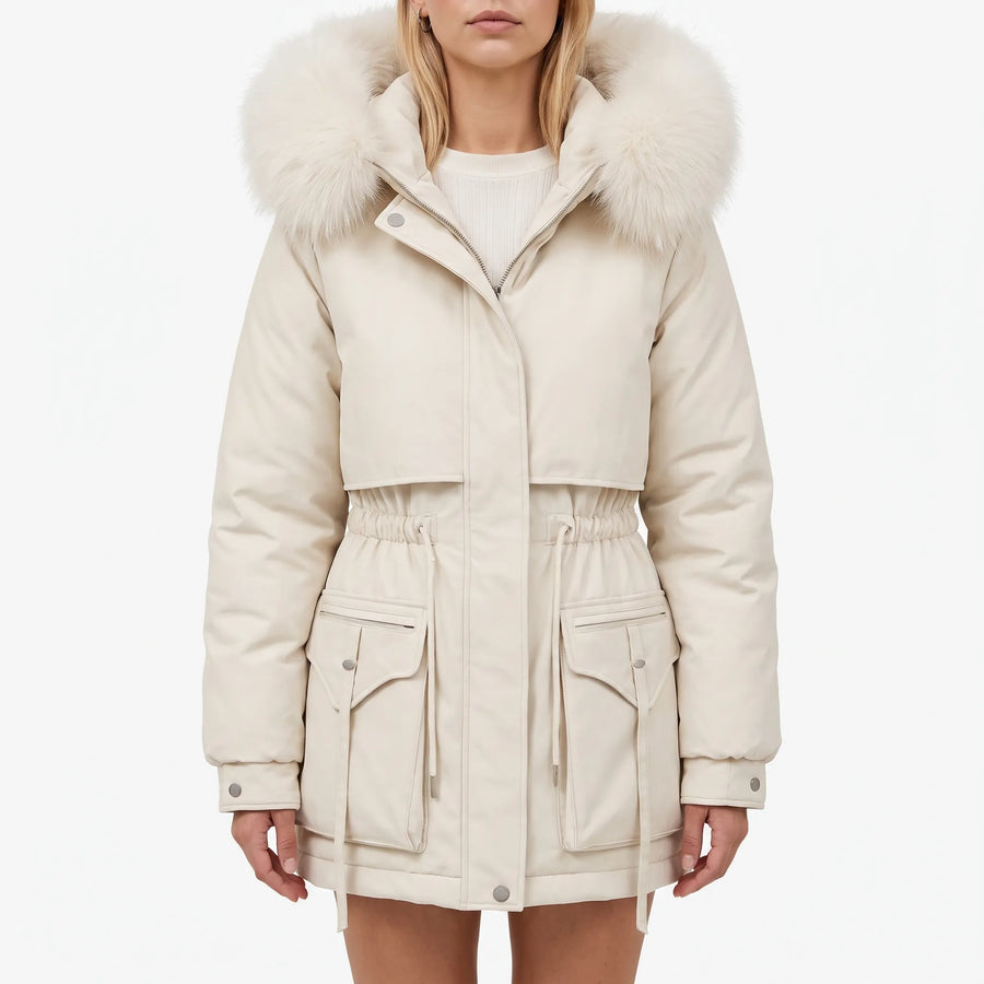 Winterjas Dames Parka met Taillekoord en Capuchon