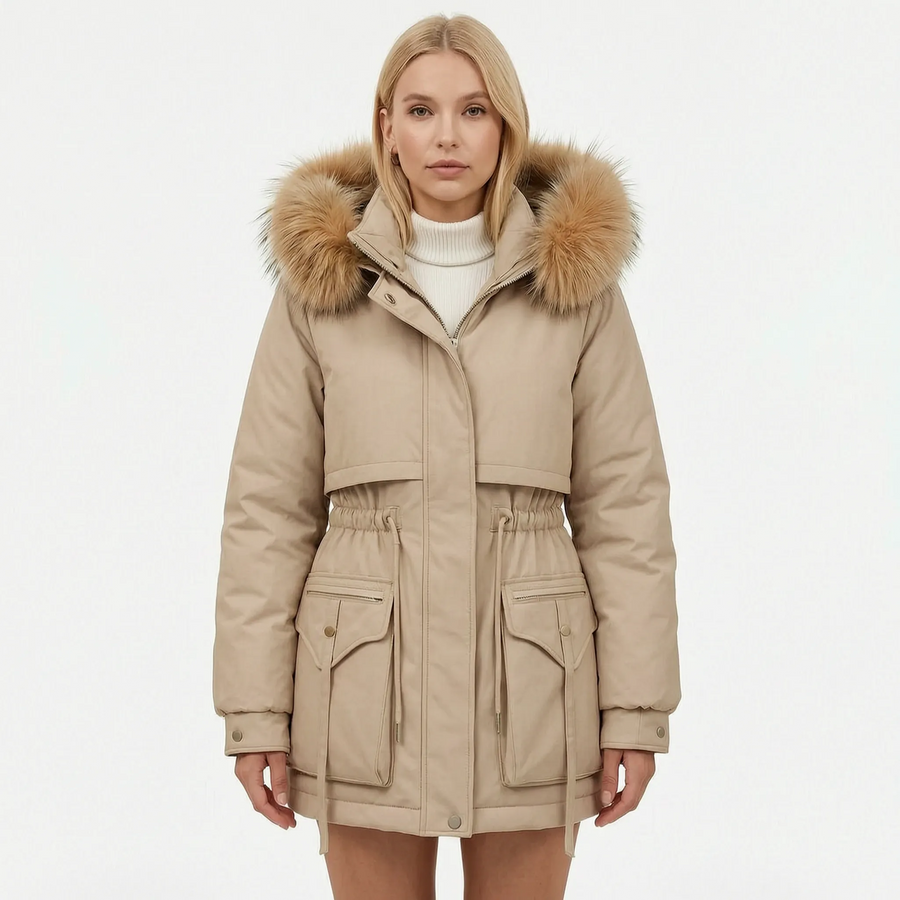 Winterjas Dames Parka met Taillekoord en Capuchon