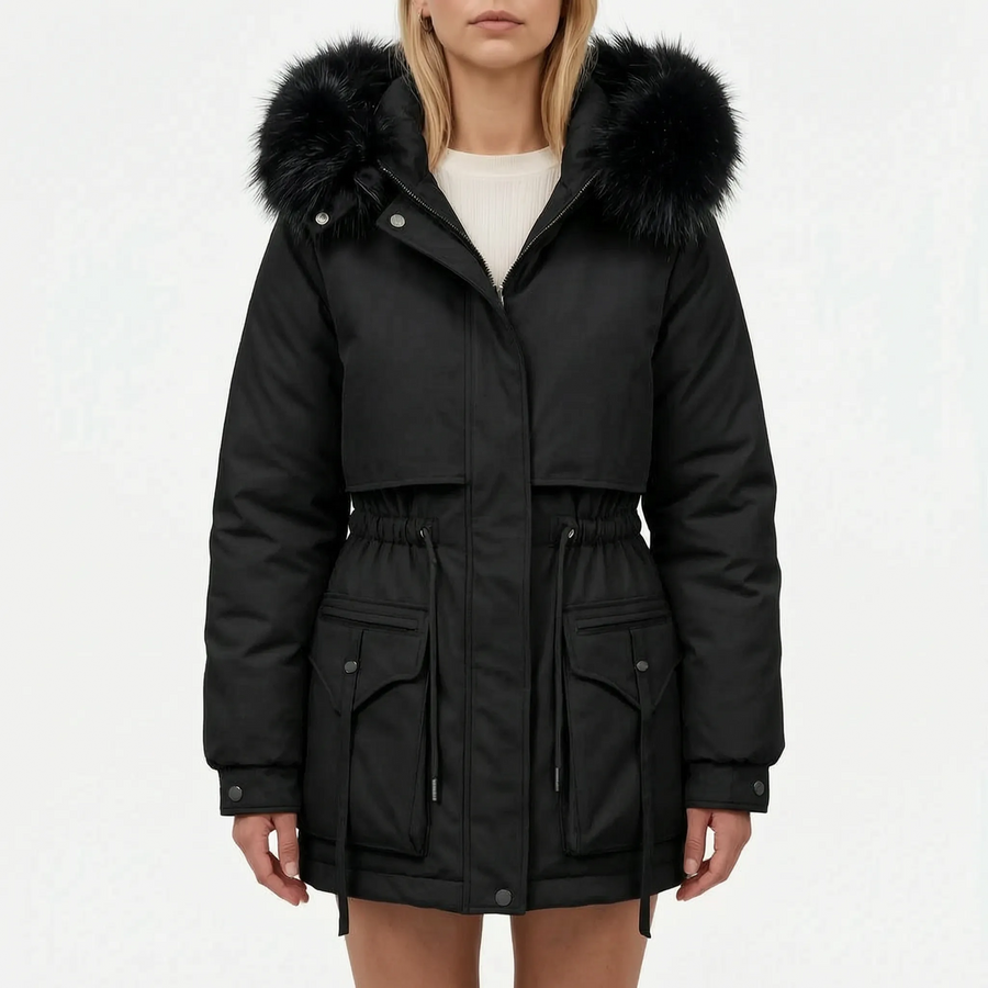 Winterjas Dames Parka met Taillekoord en Capuchon